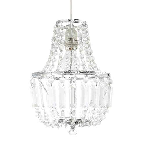 Image of Traditional Vintage Style Pendant Lighting Shade with Clear Acrylic Beads and Droplets | 33cm x 23cm | Shiny Chrome Metal Framework by Happy Homewares