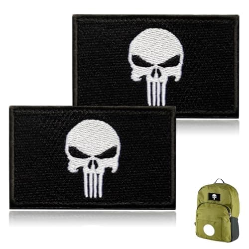 Image of 2 Pcs Dead Skull Tactical Patch Punisher Patches Tactical Morale Embroidered Hook and Loop Patchs for Tactical Military Uniform Tactical Bag Jacket Jeans Hat - Black