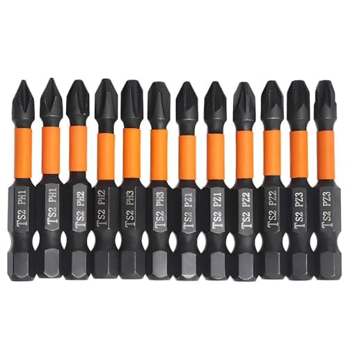 Image of Saipor 12pcs 50mm/2" PoziDriv Phillips Screwdriver Bit Set, Magnetic Impact POZI Phillips Bit, 1/4 Inch Hex Shank S2 Steel Impact Screw Driver Bits