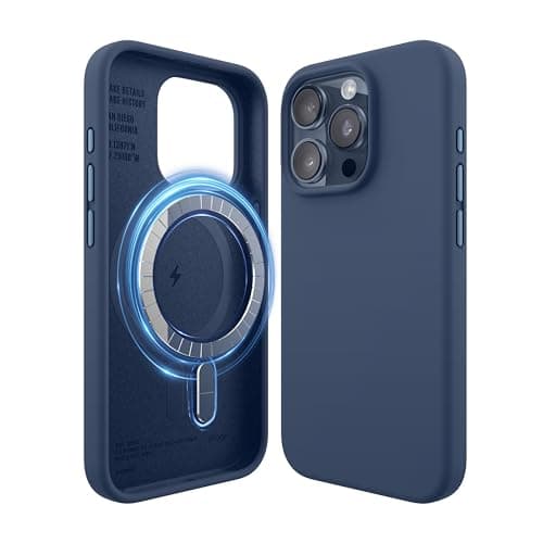 Image of elago Magnetic Silicone Case Compatible with iPhone 15 Pro Case, Compatible with MagSafe All Accessories,Built-in Magnets,Premium Silicone,Full Body Protective Cover [5 Layer Structure] (Jean Indigo)