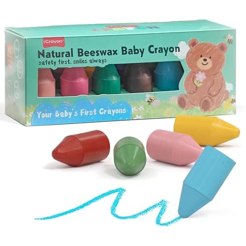 Image of Soy & Beeswax Crayons for Toddlers, 12 Colors Non-Toxic Natural Crayons, Chunky Easy-Grip Design for Little Hands, Unbreakable Baby Art Supplies