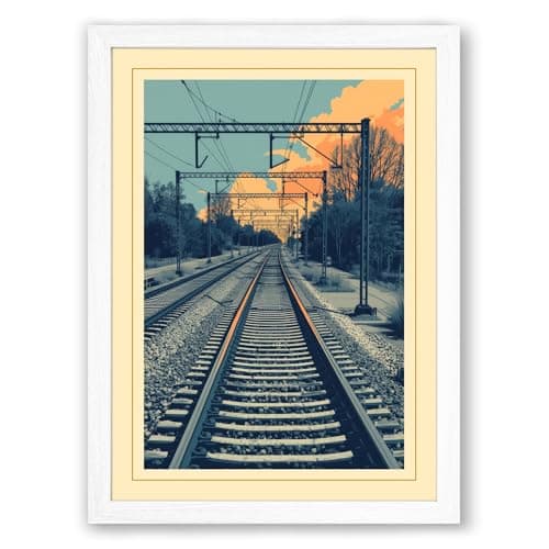 Image of Rails to Horizon Vintage Framed Wall Art Print A1 (84.1×59.4cm) White, Wall Decor for Living Room, Bedroom, Office & Home, Ready to Hang, Art Gift