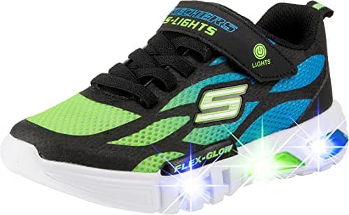 Image of Skechers FLEX-GLOW, Boy's Flex-Glow Trainers, Black (Black Synthetic/Textile/Blue & Lime Trim Bblm), 13 Child UK (32 EU)