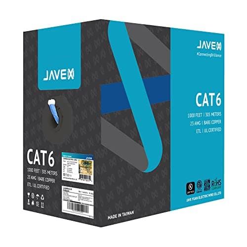 Image of JAVEX 23AWG CAT6 UL in-Wall Rated [1000 Feet/305M] Solid Bare Copper 600MHz, PoE++ over 100W, ETL Listed, TAA Compliant, UTP Ethernet Bulk Cable, Blue