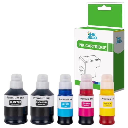 Image of Inkjello Compatible Ink Cartridge GI-50 Replacement for Canon Pixma G5050 G6050 G7050 Printers B C M Y (5-Pack)