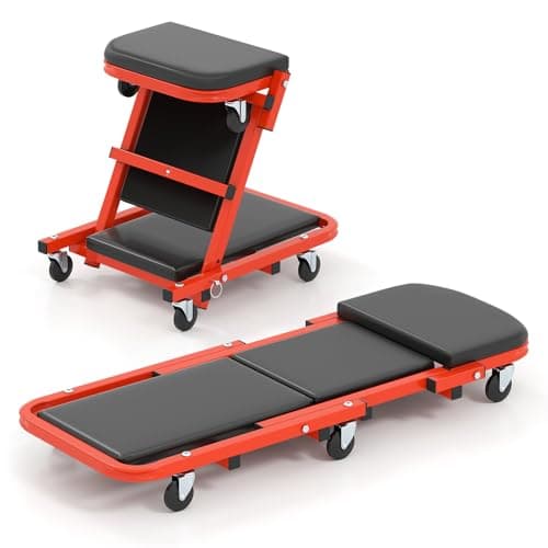 Image of COSTWAY 2-in-1 Folding Car Creeper and Seat, 37 Inch/40 Inch Padded Mechanics Creeper Stool with 6 Rotatable Wheels, Rolling Garage Work Crawler Board Bench, 150kg/160kg Capacity (40”, 160kg, Black)