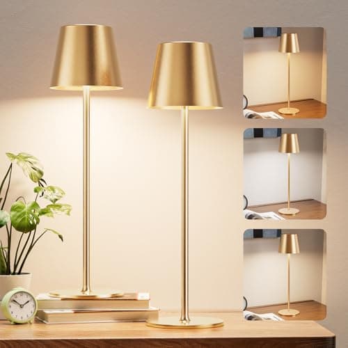 Image of Aooshine Gold Cordless Table Lamps Set of 2, Touch Lamp with 3-Color Modes Rechargeable Night Light, Wireless Touch Control Bedside Lamps for Bedroom(Gold)