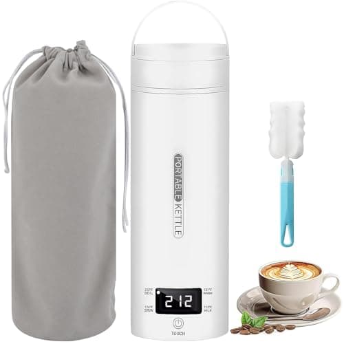 Image of Portable Electric Kettle,450ML Electric Travel Kettle With 4 Smart Tempe Preset, Mini Tea Kettle Leakproof Coffee Cup with Clean Brush and Auto Shut-Off (L)