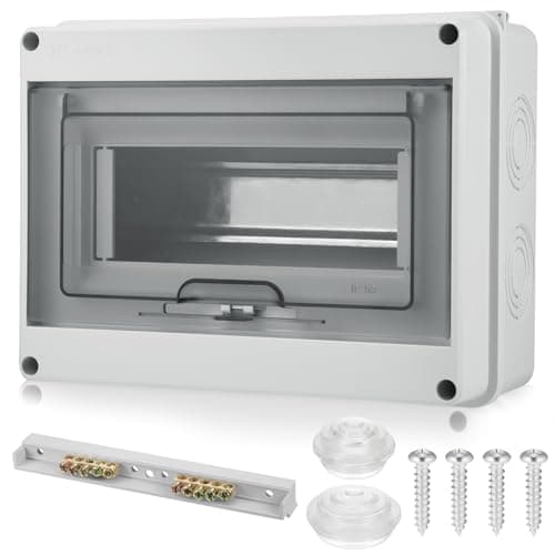 Image of JIZZU DIN Rail Enclosure Box 8 Module- Consumer Unit Box, Surface-mounted Circuit Breaker Distribution Boxes with Assembly Tool, IP65 Waterproof for Workshops Garage Caravan Outsaid Buildings