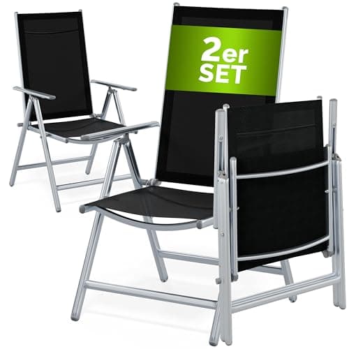 Image of CASARIA® 2x Bern High Backed Folding Aluminium Garden Chairs | Weatherproof | 8-way Adjustable Reclining Backrest with Armrests | Lightweight 120 kg Load Capacity | Patio | Silver