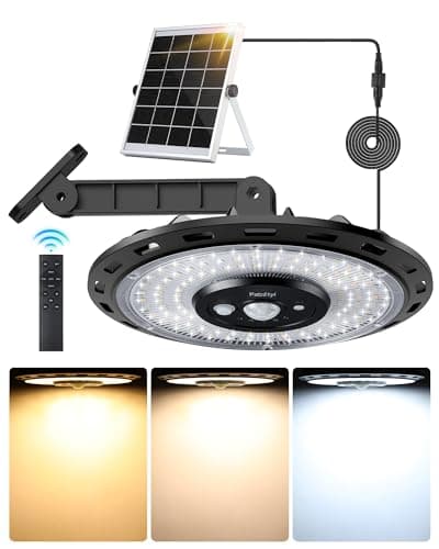 Image of FabStyl Solar Shed Light Indoor Outdoor, 3 Color Temperature 3000LM Ceiling Lighting Motion Sensor, 4400mah Pendant Light with 5 Modes, IP65 Waterproof for Garden Warehouse Parasol