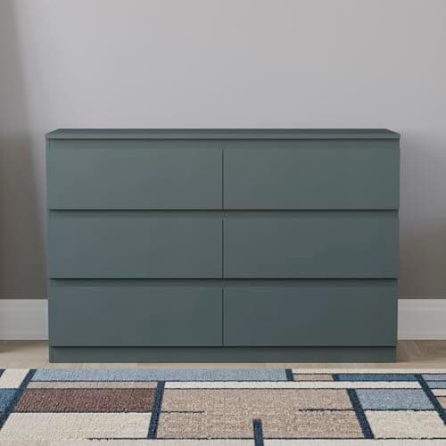 Image of Vida Designs 6 Drawer Chest of Drawers | Jasper Green | Space-Saving Storage | 74H x 120W x 40D cm | Smooth Metal Runner | Engineered Wood | Modern Bedroom Chest of Drawers Unit