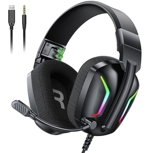 Image of Wired Gaming Headset for PS4, PS5, PC, Xbox One, Laptop, Mac, Switch, 3D Stereo Sound Gaming Headphones with Noise Cancelling Mic, Breathing RGB Light, Volume Control, 3.5mm Jack Gamer Headset