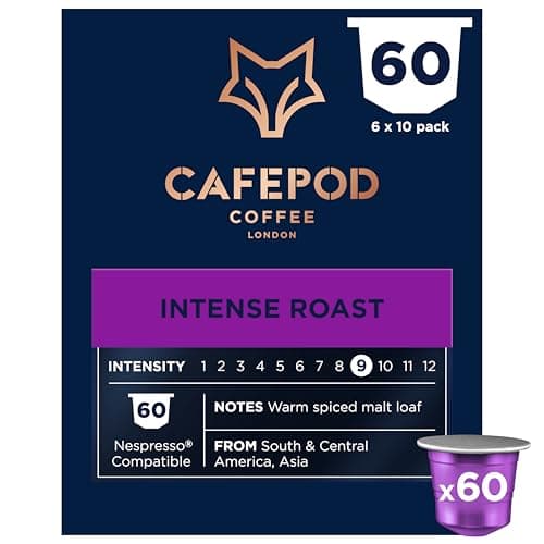 Image of CafePod Lungo Coffee Pods - Compatible with Nespresso Coffee Machine, Intensity 9 with Sweet and Nutty Malt Loaf Richness - Rainforest Alliance Sourced - Intense Roast 60 Capsules