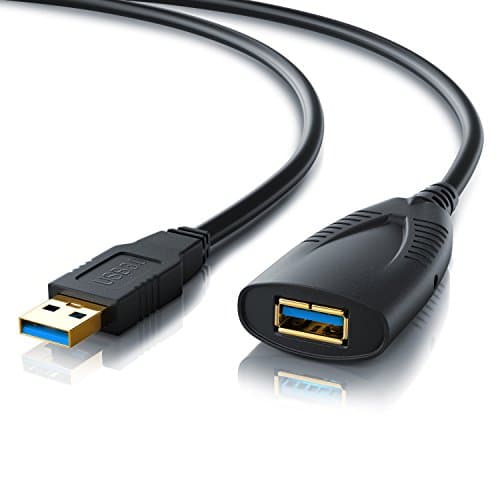 Image of CSL - 5m USB 3.0 Active Repeater Cable - Extension Lead with Signal Amplification - USB Male to Female Amplifier Repeater - Black