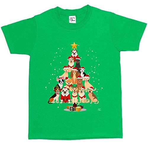 Image of 1Tee Girls Dog Christmas Tree T-Shirt Green 3-4 Years