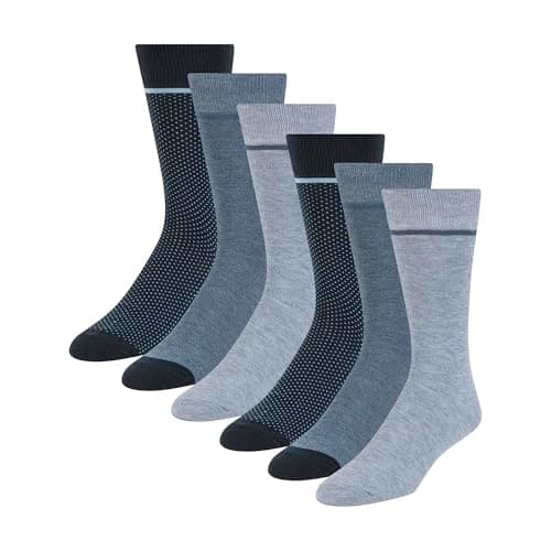 Image of Ted Baker Men's 6 Pack Solid Crew Dress Socks, Blue, OS, Denim Heather/Navy, One Size