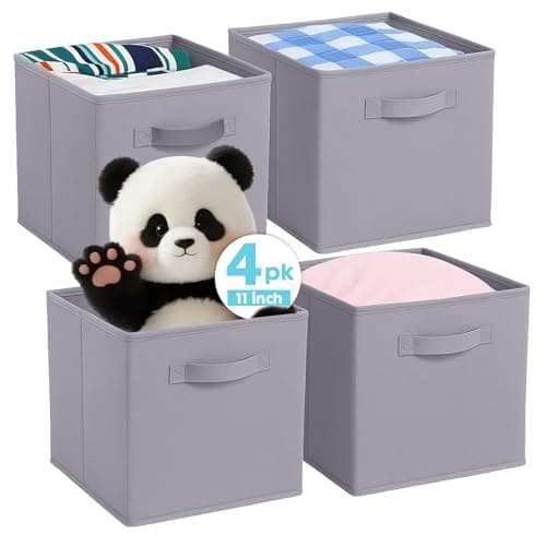 Image of Pinkgarden Storage Box, Collapsible Fabric Storage Cube with Handles for Home, Kids Room, Closet and Toy Organization,Pack of 4, 26.7 x 26.7 x 27.9 cm, Gray