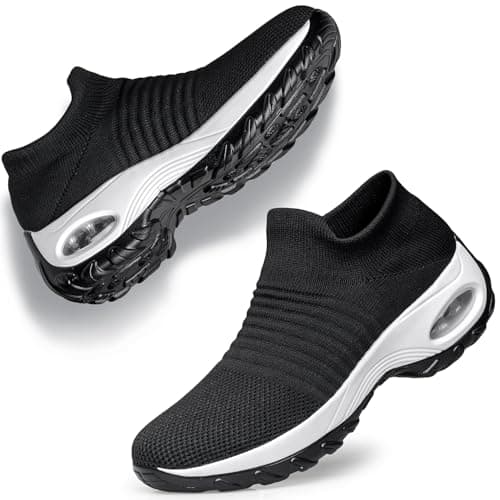 Image of Raoendis Womens Slip on Trainers Arch Support Shoes, Ladies Orthopedic Shoes Non Slip Breathable Sport Sneakers Walking with Air Cushion Black Size 6.5