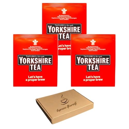 Image of 25 x Yorkshire Individually Wrapped & Tagged Tea Bags (25 pack) with Espresso Yourself Greeting Note | Letterbox Friendly | Perfect for Home, Office, and Travel | Premium Black Tea