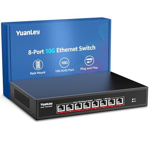Image of YuanLey 8-Port 10G Ethernet Switch, 8 x 10Gbps RJ45 Ports, Support 10G/5G/2.5G/1G/100Mbps Speed Auto-Negotiation, 160Gbps Switching Capacity, Unmanaged Switch Rackmountable, Plug and Play