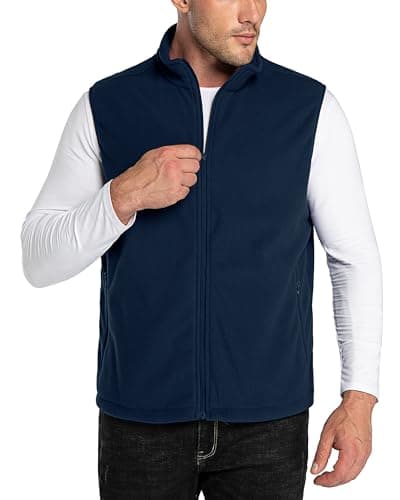Image of 33,000ft Men's Fleece Gilets Lightweight Sleeveless Jacket Vest Windproof Bodywarmer Outerwear Golf Gilet With Zip Pockets for Hiking Cycling Running Dark Blue S