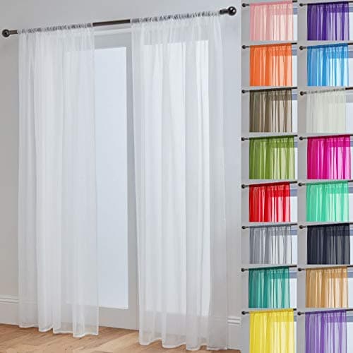 Image of John Aird Lucy Voile Curtains - Rod Pocket Slot Top - Pair Net Curtains - 2 Panels (White, W 58" x L 54")