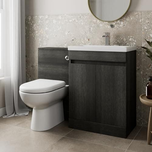 Image of Artis 1100mm Combination Vanity Unit Furniture Set, Wash Basin Bathroom Sink, BTW Toilet Pan & Soft Close Seat, L Shaped Storage Cabinet, Reversible, Charcoal Grey
