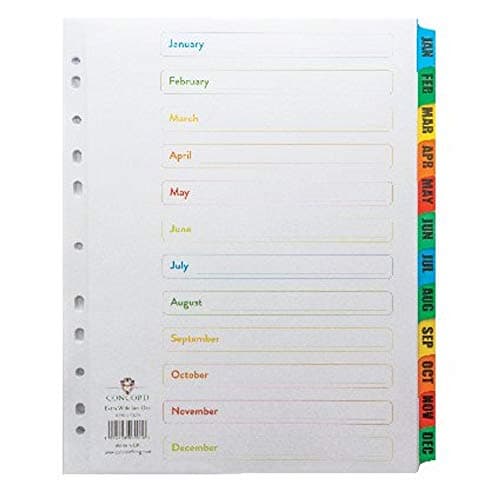 Image of Concord Punched Pocket Index Multicolour-tabbed Europunched Jan-Dec Extra Wide A4 White Ref CS79