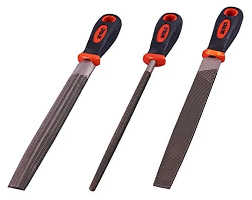 Image of Amtech - 3 Piece Engineers File Set, Flat Round and Half-Round Profiles with Rubber Handles for Metal and Wood Finishing (200 mm)
