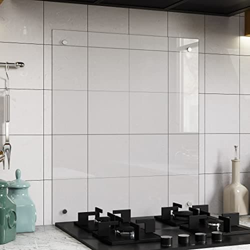 Image of BELOFAY 6mm Clear Tempered Glass Splashbacks for Cookers, Toughened Glass Heat Resistant Splashback for Kitchen with Pre-Drilled Holes (50x60cm)