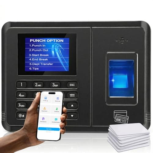 Image of Tymelix App-Based Time Clock, 5s Setup, Auto Break, Lunch & Overtime Rules, Local Data Storage, Time Tracking System with10 IC Cards, Time Clocks for Employees Small Business, No Monthly Fees