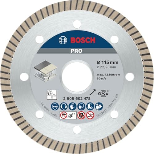 Image of Bosch 1x PRO Ceramic Extra Clean Turbo Diamond Cutting Disc for Bore 22.23 and Small Angle Grinders (for Marble, Hard tiles, Ø 115 mm, Professional Accessory Small Angle Grinder, Marble Saws)