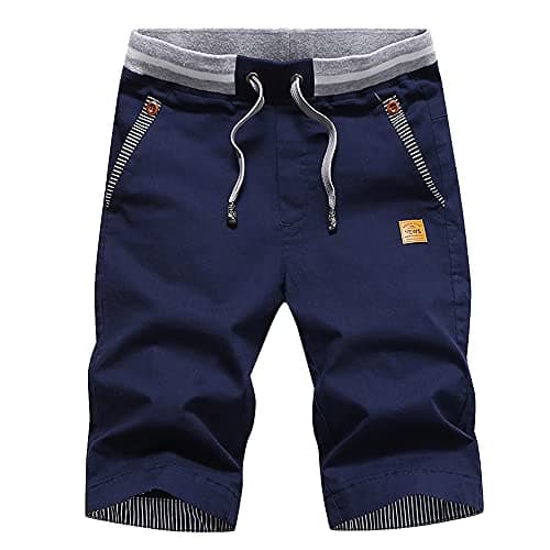 Image of HCSS Mens Shorts Casual Summer Chino Shorts with Elastic Waist and Big Pockets(Navy Blue-XL)