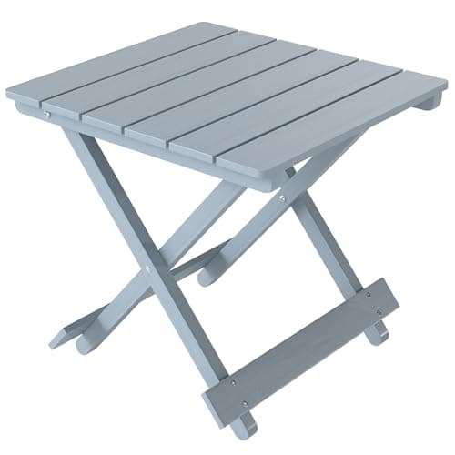 Image of Outsunny Wood Folding Garden Side Table, Lightweight Small Garden Table with Slatted Top, Portable Folding Side Bistro Coffee Tables for Balcony Patio Terrace, Light Grey