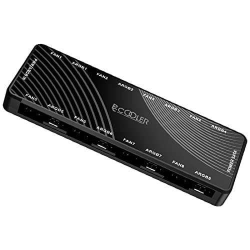 Image of PCCOOLER ARGB Fan Hub, PWM Addressable 5V 3Pin & 12V 4Pin PWM 2-in-1 RGB Case Fan Controller with Hidden Magnetic Base and SATA Power 16 Port, Support 8 Computer CPU Fans Splitter RGB Hub Black