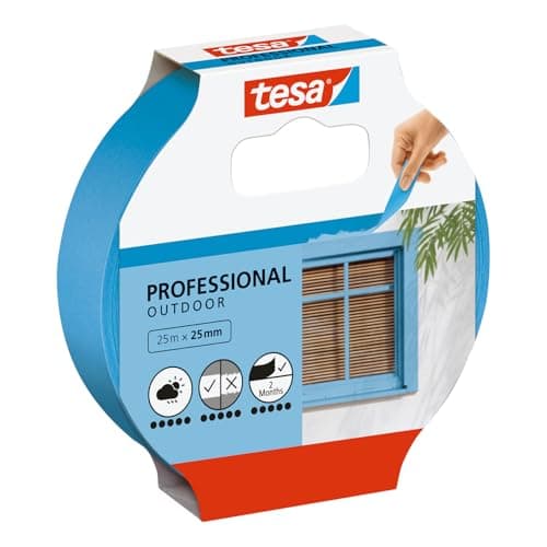 Image of tesa Masking Tape Outdoor - Thin Painter's Tape for Extremely Precise Outdoor Painting - UV and Weather Resistant - 25 m x 25 mm - Blue
