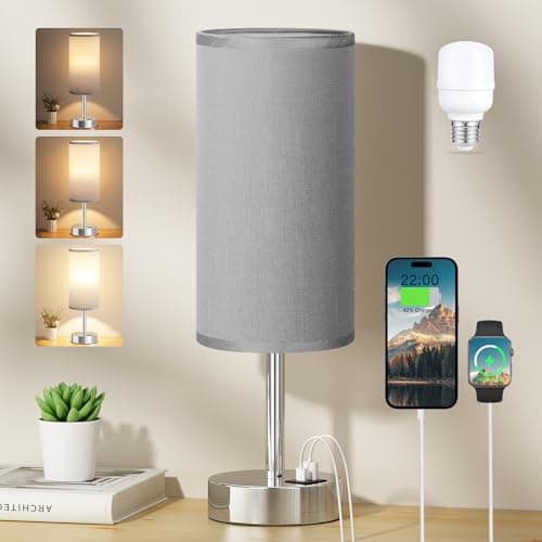 Image of Aooshine Touch Bedside Lamps, 3-Way Dimmable Table Lamps with Grey Shade, Silver Base(Bulb Included)
