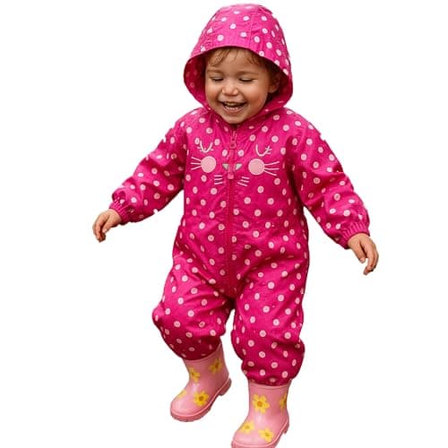 Image of G5 APPAREL Kids Girls All-In-One Waterproof Rainsuit Toddlers Babies Outdoor Coverall Suit (Pink, 3-6 Months)