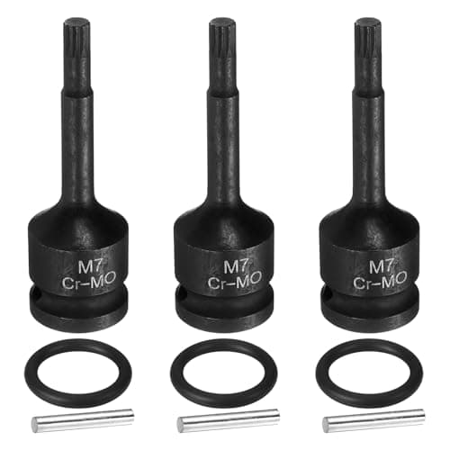 Image of sourcing map 3pcs 1/2" Drive M7 Triple Square Impact Spline Bit Socket 7mm CR-MO Steel 12-Point Triple Square Sockets with Cotter Pin and O-Ring for Power Drill Drivers Adapter