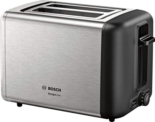 Image of Bosch TAT3P420DE DesignLine Compact Toaster, Defrosting/Warming Function, Retractable Bread Attachment, Automatic Shut-Off 970 W, Stainless Steel/Black