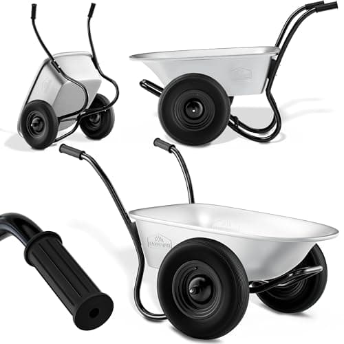 Image of GARDEBRUK® Heavy Duty Wheelbarrow 100L | 2x Pneumatic Twin Tyres | 150KG Max Capacity | Steel Rim | Durable Garden Trolley for Transporting Grass Seed, Garden Tools, Compost, Mulch, Gravel | Silver