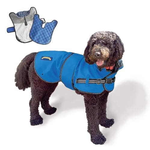 Image of TAIL BLAZERS™ All Seasons Quality Waterproof Dog Coat with Harness Hole. Detachable Quilted Liner, Adjustable, Reflective Dog Raincoat. 2 in 1 Dogs Jacket. Dogs Coats Waterproof. L Blue