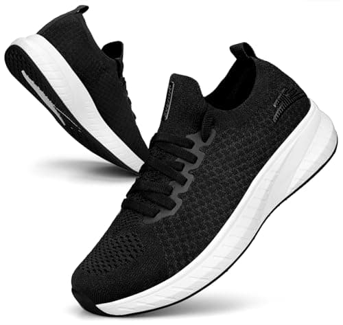 Image of Puweco Womens Trainers Running Shoes Breathable Lightweight Non Slip Walking Shoe Casual Tennis Gym Jogging Black White