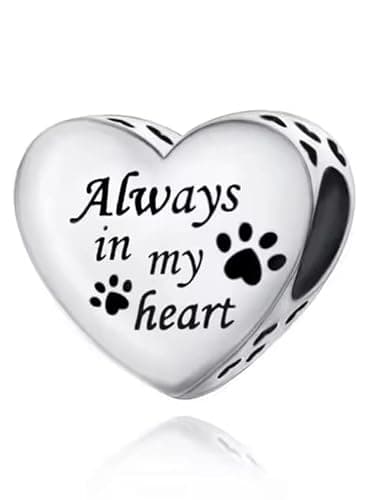Image of Always In My Heart Charm Brad Paw Print Pet Cat Dog Animal Memorial Genuine 925 Sterling Silver Compatible With Pandora Bracelet