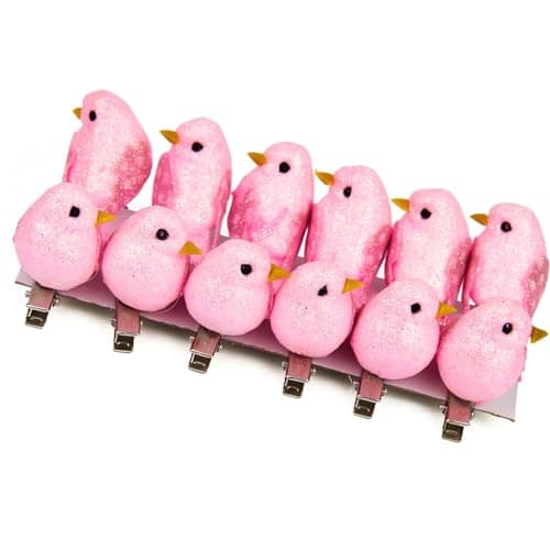 Image of Vorkhuaeri Xmas Artificial Robin Clip On Glitter Bird, Christmas Tree Decor Ornament, Mini Birds Crafts Decor Sets for Home Garden Party Gift (Pink)