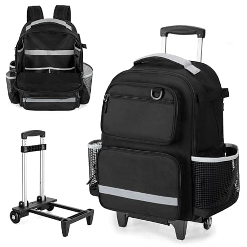 Image of HODRANT Large Rolling Cleaning Caddy Backpack with Detachable Trolley & Waterproof Bottom, Cleaning Supplies Bag with Handle & Support Plate, Cleaner Caddy Organizer for Housekeepers, Bag Only