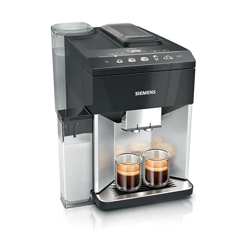 Image of SIEMENS EQ500 Fully Automatic Bean to Cup Coffee Machine with coffeeSelect Display, oneTouch DoubleCup, 9 Coffee Beverages, autoMilk Clean in Daylight, TQ513GB1, Silver/Piano Black
