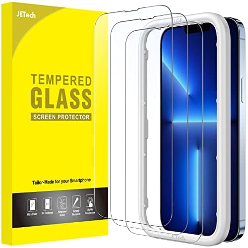 Image of JETech Full Coverage Screen Protector for iPhone 13 Pro Max 6.7-Inch, Tempered Glass Film with Easy Installation Tool, Case-Friendly, HD Clear, 3-Pack