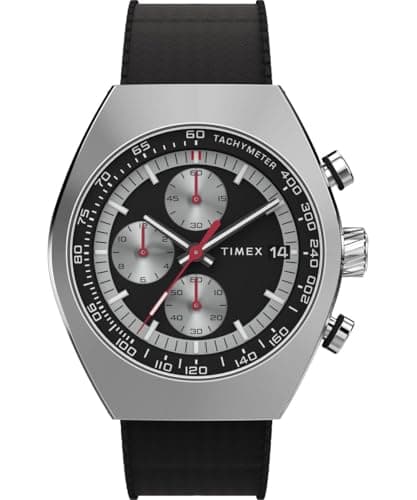Image of Timex Men's Legacy Tonneau Chronograph 42 mm Watch - Black Synthetic Rubber Strap with Black Dial and Stainless Steel Case TW2W64500